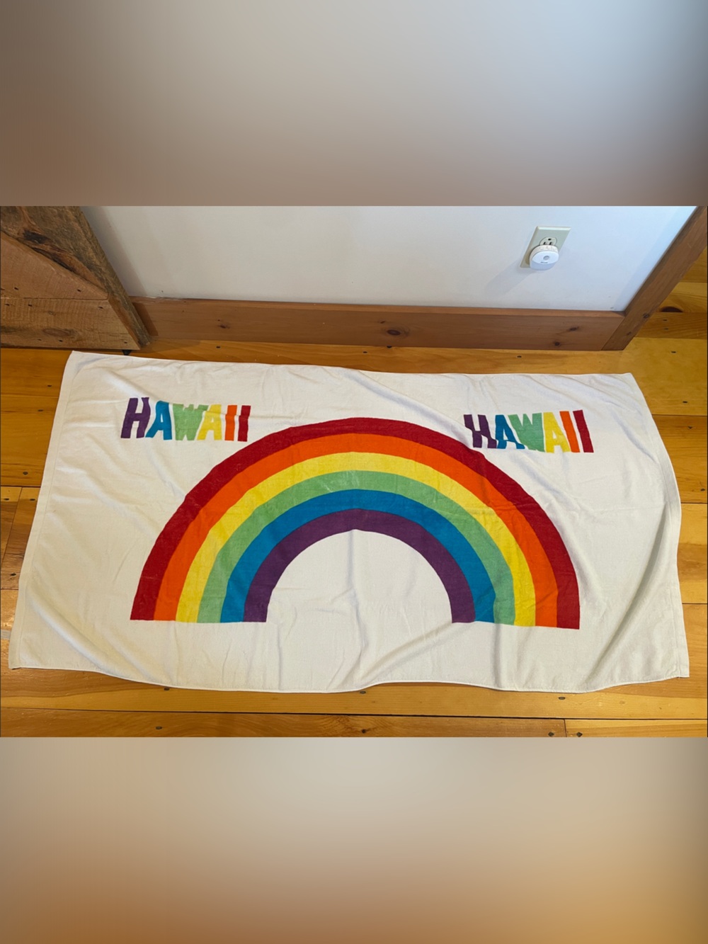 Vintage Hawaii Rainbow White Beach Towel